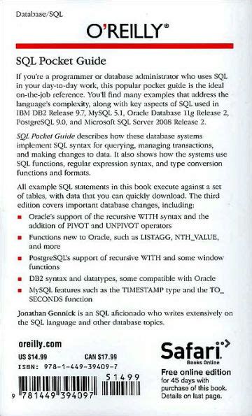 Sql Pocket Guide A Guide To Sql Usage By Jonathan Gennick Paperback Barnes And Noble®