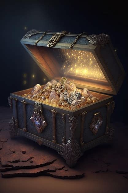 Premium Photo Ancient Open Treasure Chest Glowing Gemstones And Gold Inside