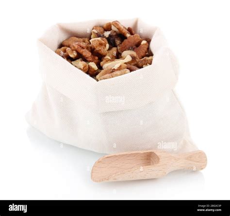 Nuts In Sack Isolated On White Stock Photo Alamy