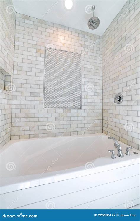 Alcove Bathtub Shower Combo With Ceramic And Subway Tiles Wall With