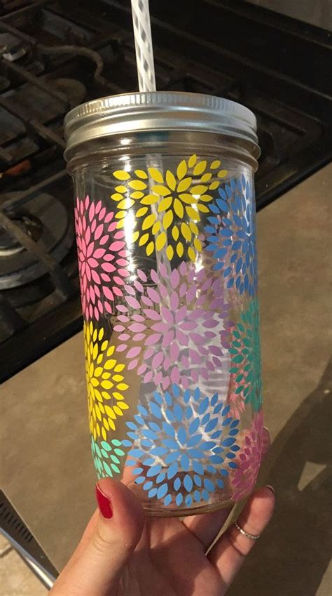 Floral Mason Jar Tumbler Mason Jar Cup Mason Jar Water Glass Travel