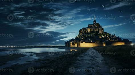 Night view of Mont Saint-Michel. Generative AI 32976305 Stock Photo at ...