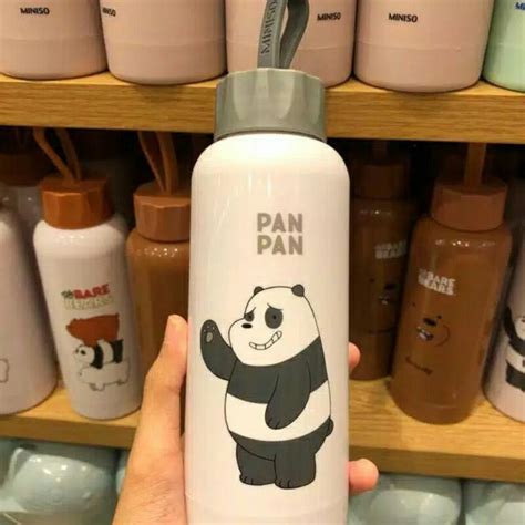 Jual Miniso We Bare Bears Glass Water Bottle 300ml Icebear Panpan Grizz Botol Shopee Indonesia