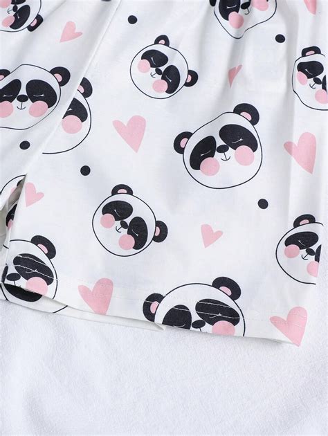 Tween Girl Panda Heart Print Pj Set Shein Usa