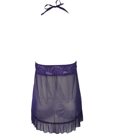 Sexy Purple Chiffon Lace Halter Babydoll Lingerie Discreet Tiger