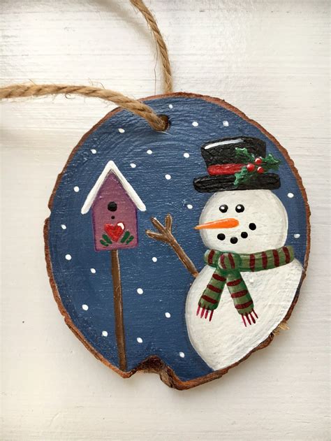 Snowman Wood Slice Ornament Christmas Wood Crafts Christmas Ornament