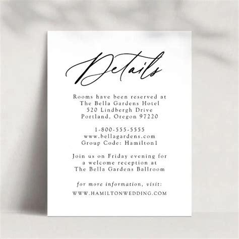 Elegant Black Calligraphy Wedding Details Enclosure Card Zazzle