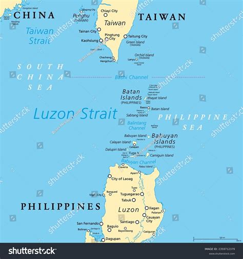 Luzon Strait, political map. Strait between - Royalty Free Stock Vector ...