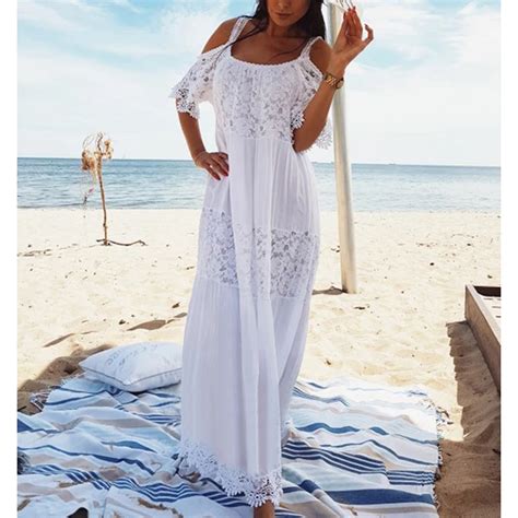 2021 Maxi Bohemian Dress Lace Cotton Patchwork Long Plus Size White