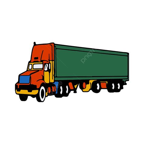 Truk Trailer Dengan Kontainer Vektor Cuplikan Ilustrasi Vektor Png