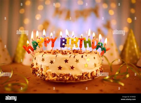 Happy Birthday Cake With Candles Stock Photo Alamy