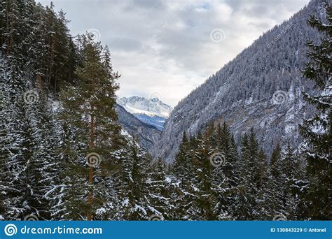 Scenic Alpine Valley On The Swiss Austrian Border On The Way To The