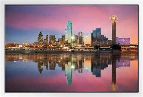 Dallas Texas Skyline Reflected In Trinity River At Sunset Photo