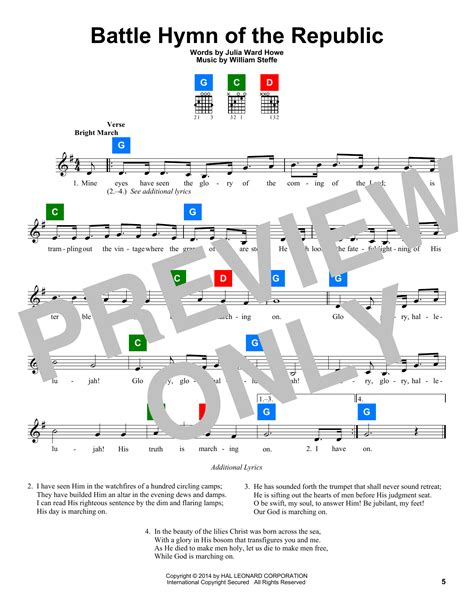 Battle Hymn Of The Republic By Julia Ward Howe Sheet Music For Chordbuddy At Sheet Music Direct