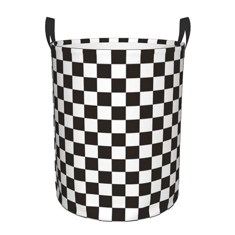 Haiem Black And White Checkerboard Leather Dirty Clothes Laundry Basket