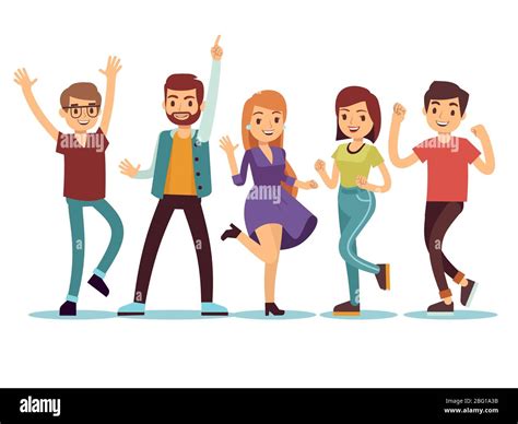 Happy smilling dancing young persons at christmas party. Cartoon vector ...