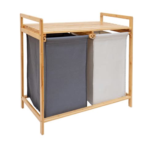 Buy COMELLOW Bamboo Laundry Hamper And Shelf 2 Sections Laundry Basket