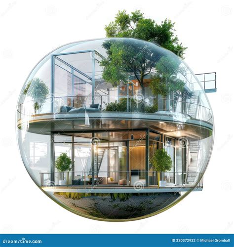 Modern Round Glass House Isolated On White Created With Generative Ai Big Glass Facades Stock