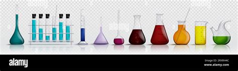 Glass Laboratory Chemical Measuring Flasks And Test Tubes With Colorful