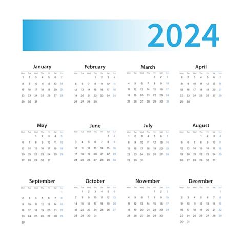 Modelo vectorial de calendario 2024 diseño minimalista sencillo