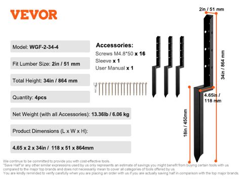 Vevor Fence Post Anchor Repair Kit Pack Inner Diameter X Inches