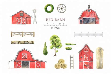 Red Barn Watercolor Clipart Farmhouse Graphic By Asya Sh · Creative