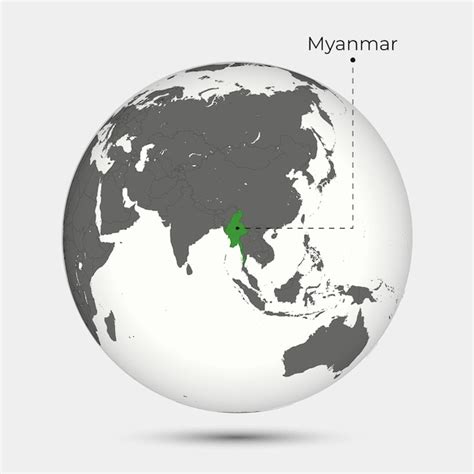 Mapa de myanmar con su posición en el globo Vector Premium