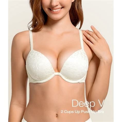 Deyllo Womens Plunge Super Padded Push Up Underwire T Shirt Bra Ivory