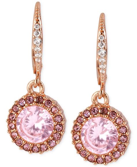 Betsey Johnson Rose Gold Tone Pink Crystal Circle Drop Earrings