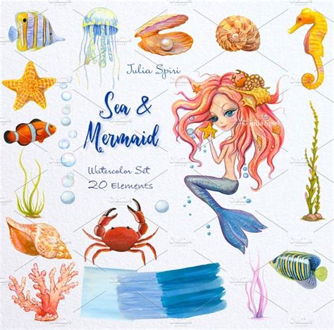 Sea Mermaid Watercolor Clip Art Watercolor Clipart Watercolor