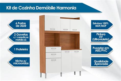 Kit De Cozinha Compacta Harmonia C 6 Portas E 2 Gavetas 132x183