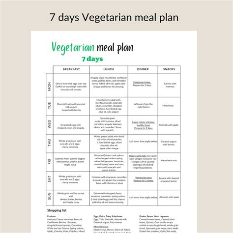 Easy 7 Days Vegetarian Meal Plan At A Glance Weekly Diet Vegetarian Cooking Weightloss Diet