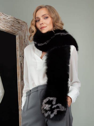 Ornamented Black Fox Fur Collar Scarf Handmade By Nordfur