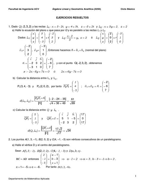 Ejercicios Resueltos 2 Algebra Lineal Vectores En R2 Y R3 Geometria Plana Línea Geometría