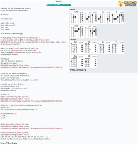 Chord Reden Tokio Hotel Tab Song Lyric Sheet Guitar Ukulele