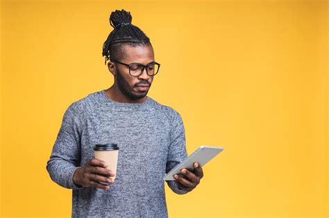 Premium Photo Excited Happy Afro American Man Looking At Laptop