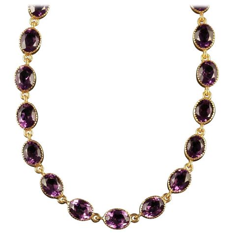 Antique Victorian Amethyst Paste Gold Necklace Circa 1880 For Sale At