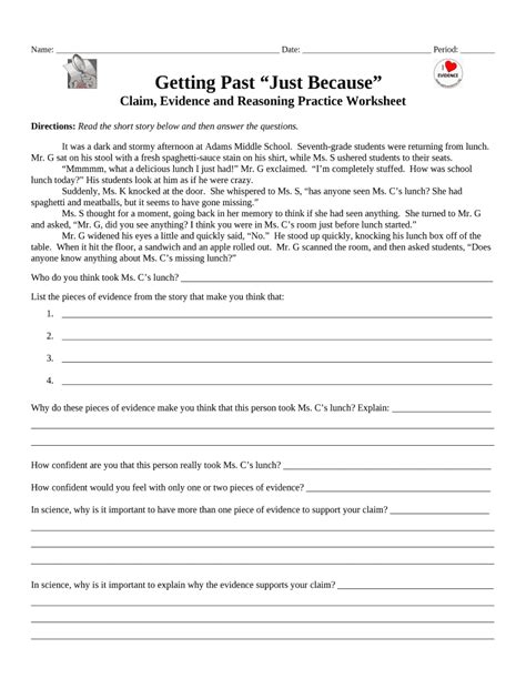 Identifying Claim And Evidence Worksheet