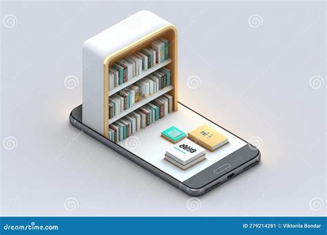 Isometric Modern White Online Bookstore Or Library Concept Stock