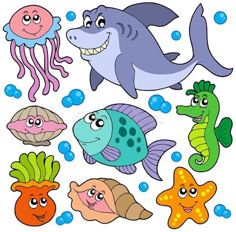 Aquatic animals collection stock vector. Illustration of bubbles ...