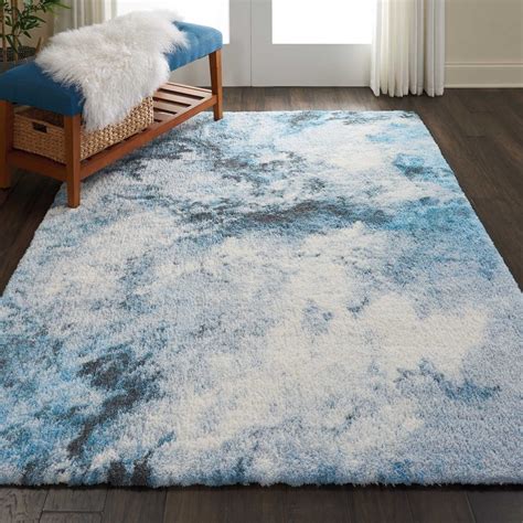 Nourison Abstract Shag Blue Multicolor Hand Tufted Area Rug X