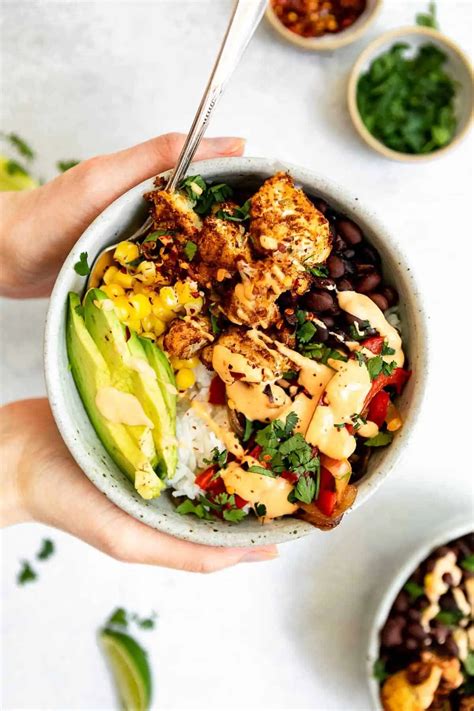 Vegetarian Roasted Cauliflower Burrito Bowl Eat With Clarity