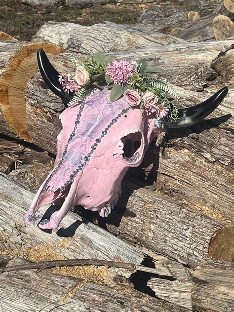 Pink W Purple Tones Cow Skull Etsy