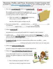 Crash Course Economics 24 Revenue Profits And Price Worksheet Doc