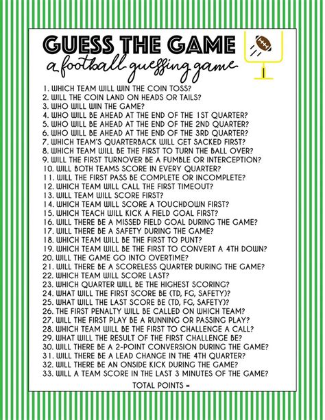 Free Printable Super Bowl Guessing Game