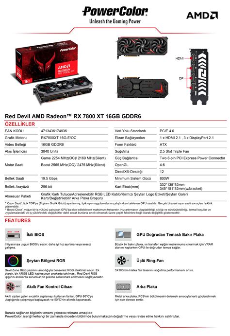 Powercolor Red Devil RX7800XT Oc 16GB 256BIT Gddr6 Fiyatı