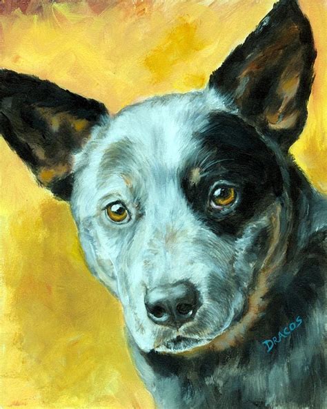 Australian Cattle Dog Blue Heeler On Gold Painting By Dottie Dracos