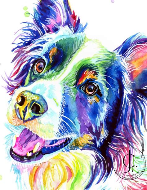 Border Collie Print Dog Watercolor Painting Colorful Dog Art Border