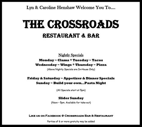 Menu At Crossroads Restaurant Waymart Rt 296