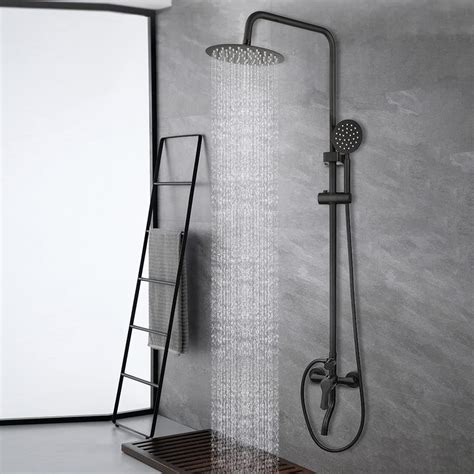 Kectiakl Matte Black Exposed Shower System 8 Inch Rainfall Shower Head Wall Mounted Shower Set 3